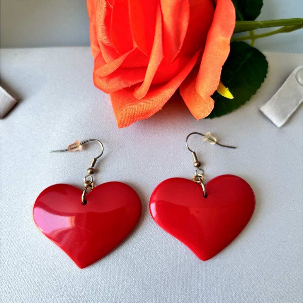 90s Red Heart Dangle Earrings | Y2K Retro Statement